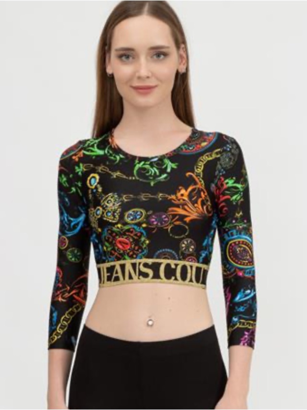 Versace Jeans Couture Black Baroque Print Jersey Leggings and top size 6 medium - Picture 3 of 16